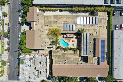 Aerial view of apartment at Meridian Apartments, Los Angeles, 90066