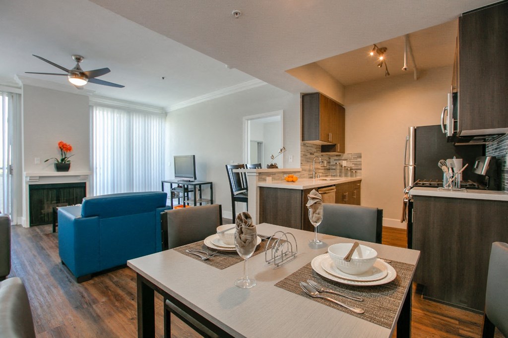 Kitchen and livingat Midvale Apartments, California