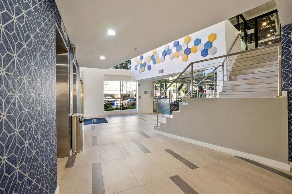 Entrance area clubhouse at Midvale Apartments, Los Angeles, California