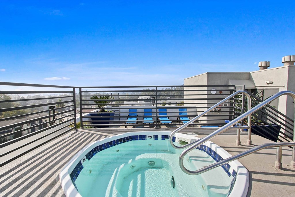 aerial pool view at Midvale Apartments, Los Angeles
