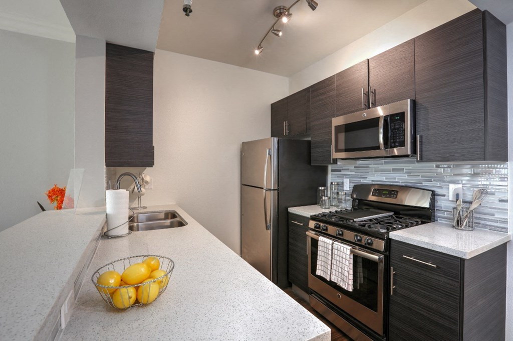 Kitchen cabinetsat Midvale Apartments, Los Angeles, California