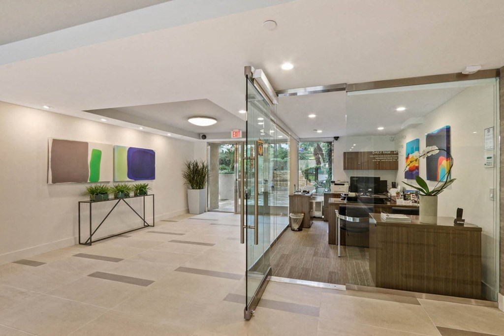 Lobby area view at Palm Royale Apartments, Los Angeles, California