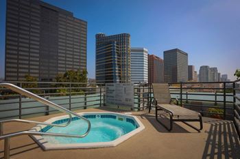 Outdoor Heated Saltwater Pool With Hot Tub Open Year-Round at The Plaza Apartments, Los Angeles