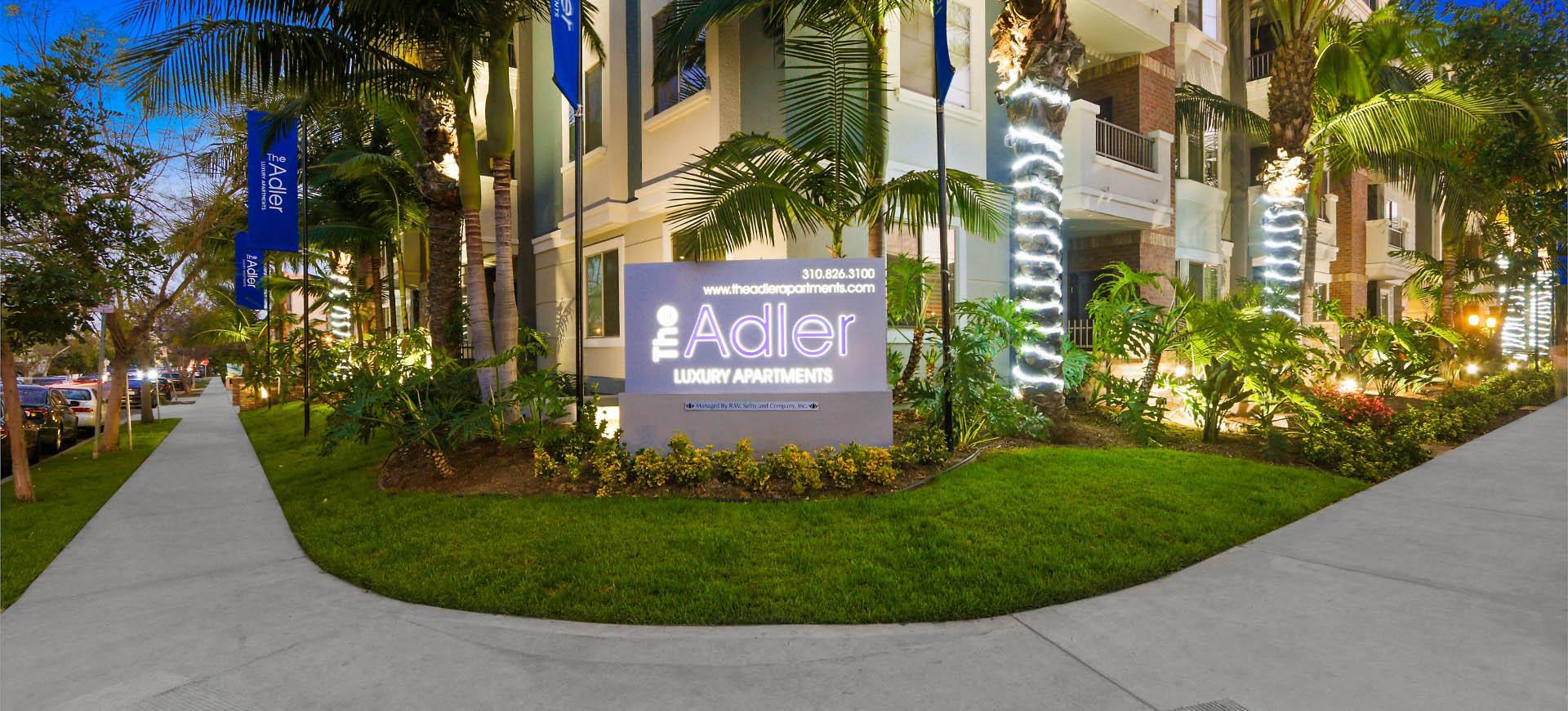 Exterior View In Night at The Adler Apartments, Los Angeles, CA, 90025