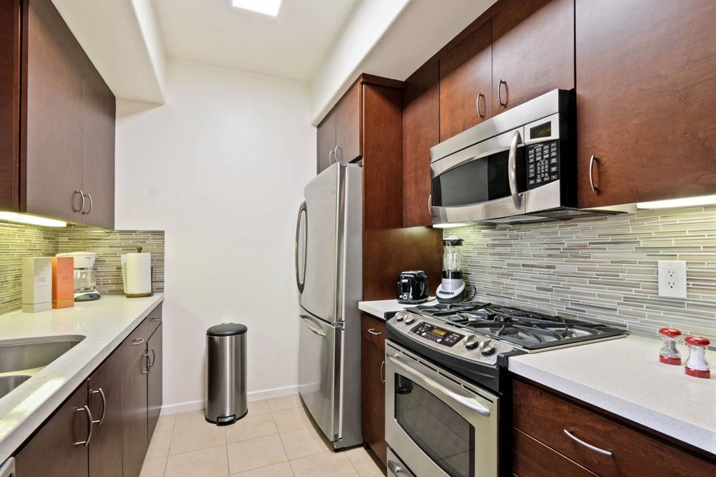 Fully Equipped Kitchen at The Adler Apartments, California