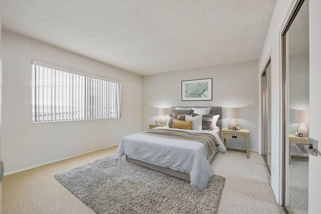 Bedroom white interior at Rose Apartments, California, 90034