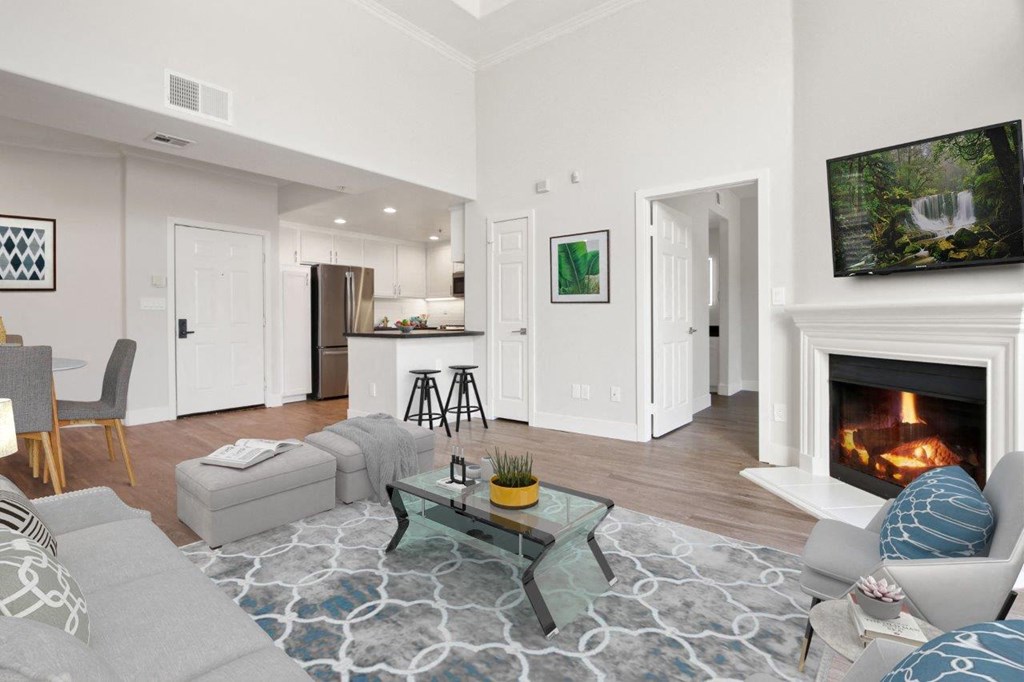 Living Room With Fireplace at Toluca Court, California