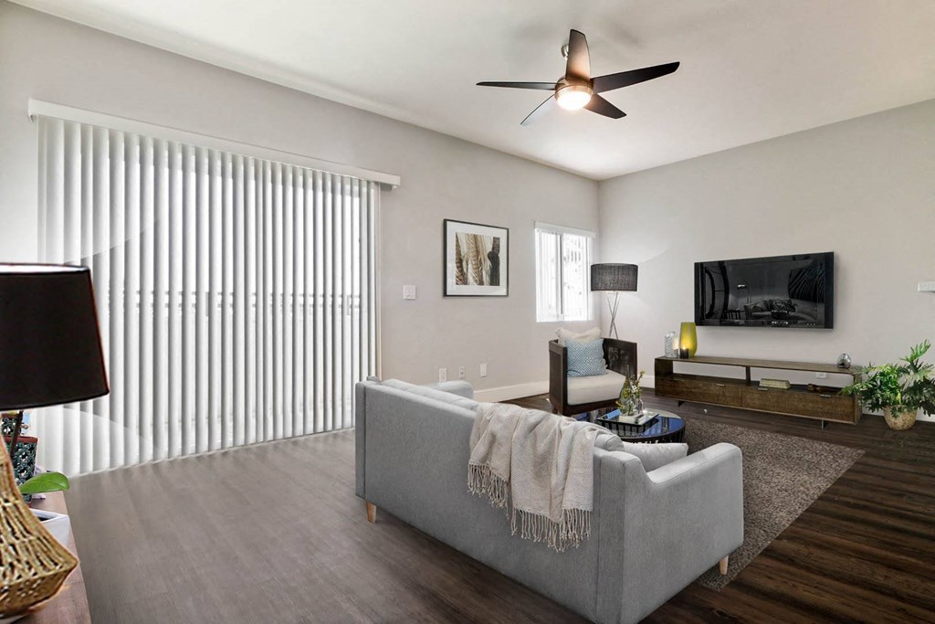 Living Room With TV at Waterstone at Metro, Los Angeles, CA