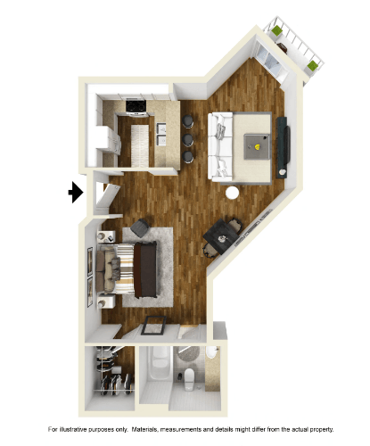 Studio 1 bath SA Floor Plan at Burton, Los Angeles, CA