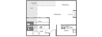a floor plan of a small house with a kitchen and a living room