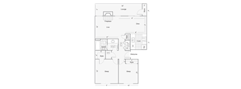 2 bedroom 1 bathroom floor plan at BelAire, California