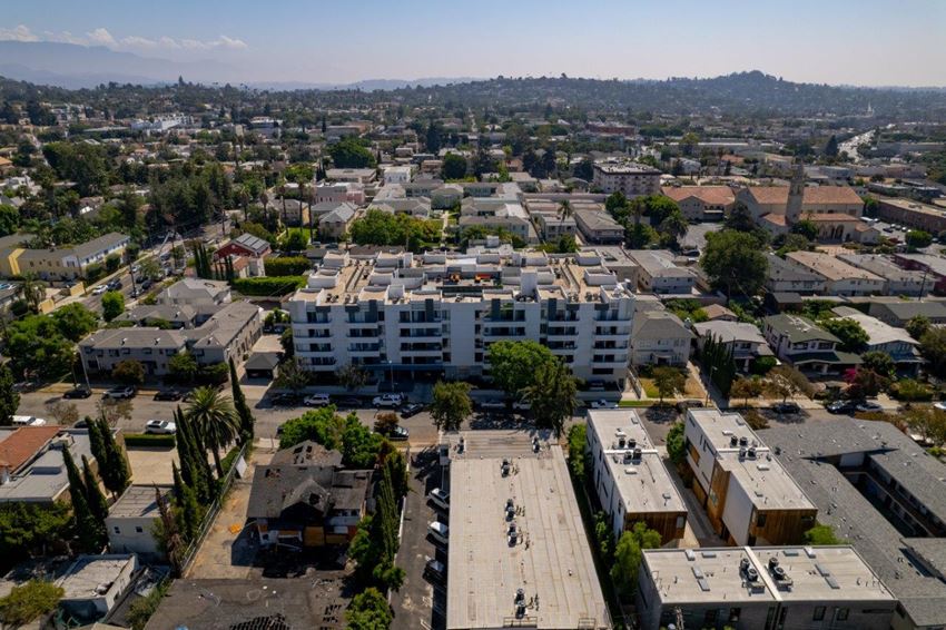 a view of los angeles from the top of a building