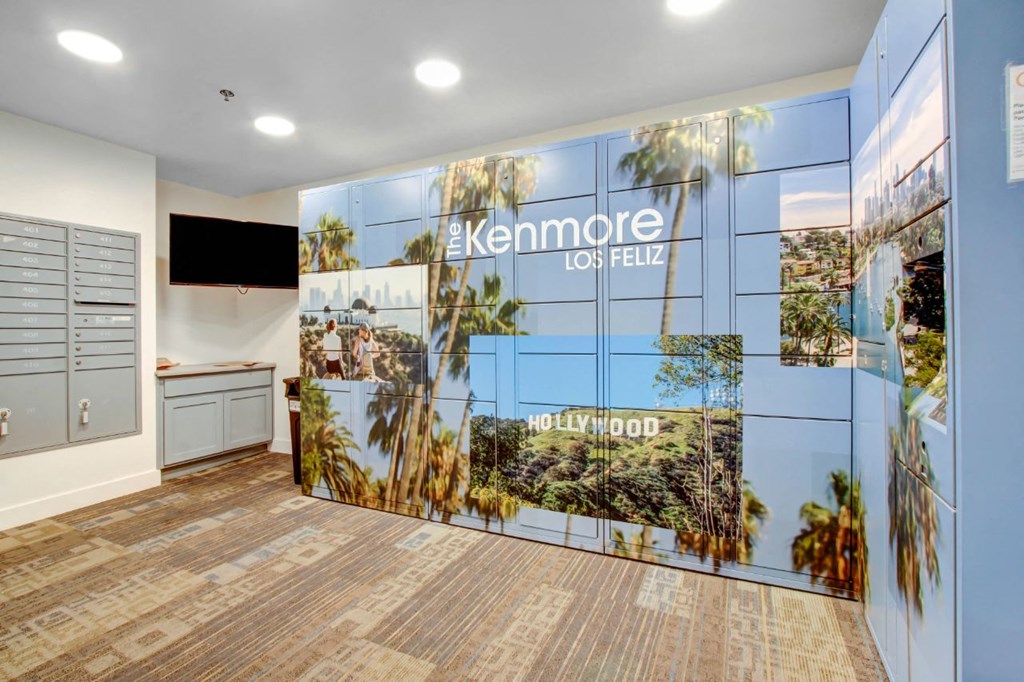 a room with a large mural on the wall at The Kenmore Los Feliz, Los Angeles, CA