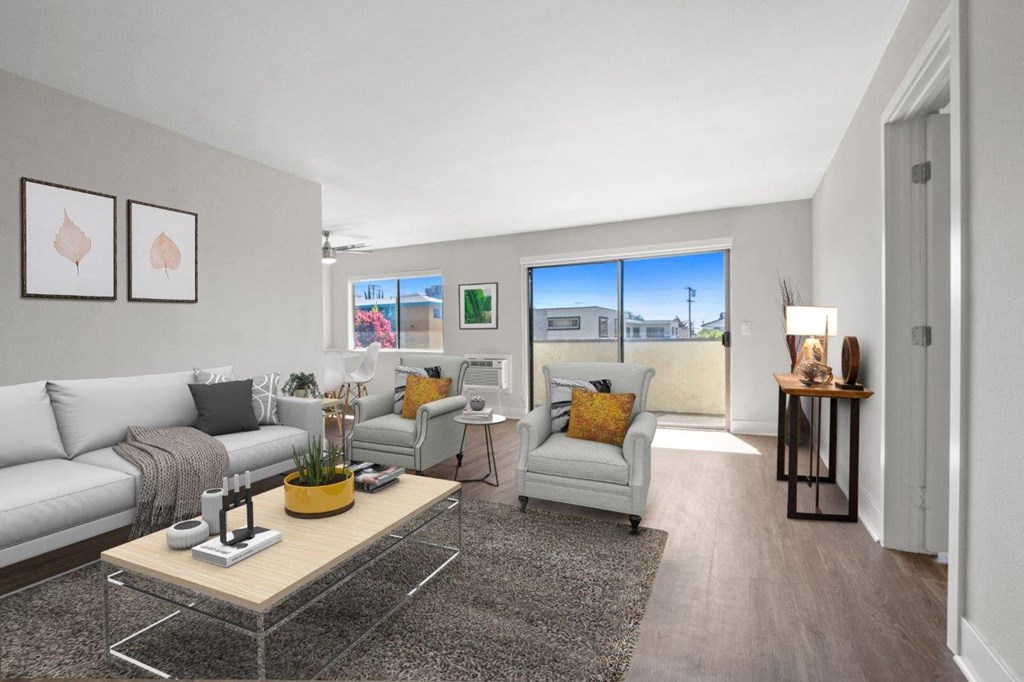 a living room with two couches and a coffee table