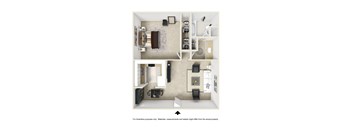 1 Bedroom Floor Plan at Clair Del Gardens, Long Beach, CA, 90807