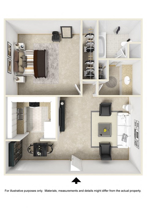 1 Bedroom Floor Plan at Clair Del Gardens, Long Beach, CA, 90807