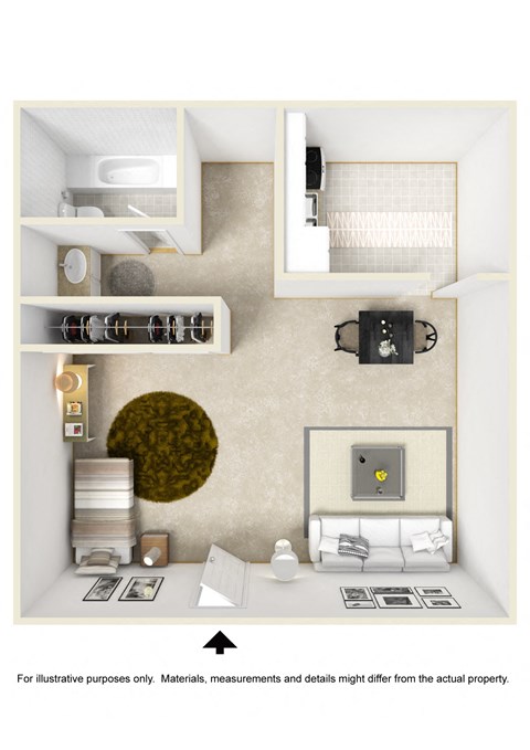 Studio Floor Plan at Clair Del Gardens, California, 90807