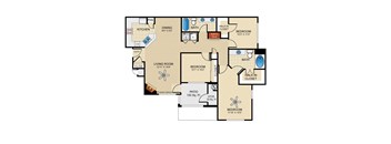 A floor plan of a house with a living room, dining room, kitchen, and multiple bedrooms.
