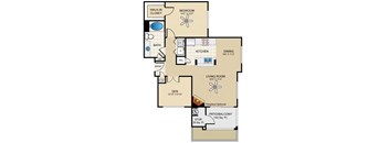 A floor plan of a home with a living room, dining room, kitchen, and bedrooms.