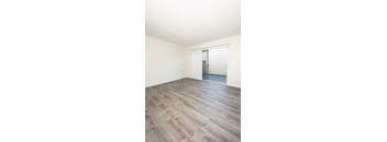 A room with a wooden floor and a sliding glass door.