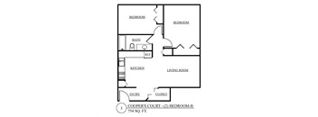 a floor plan of a house with a bedroom and a living room