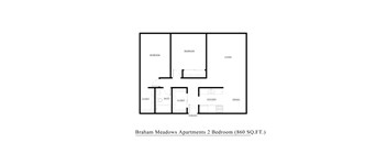 A floor plan of a 2 bedroom apartment at Braham Meadows.