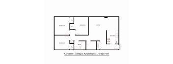 A black and white diagram of a 3 bedroom apartment layout.