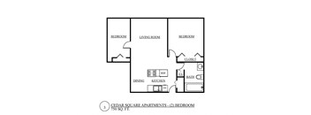 a floor plan of a studio apartment with a bedroom and a living room