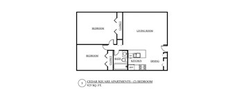 a floor plan of a studio apartment with a bedroom and a living room