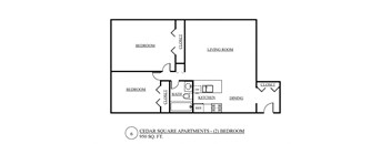 a floor plan of a studio apartment with a bedroom and a living room