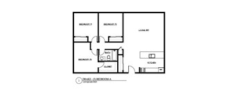 a floor plan of a 1 bedroom floor plan with roommates