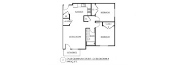 a floor plan of an apartment with a bedroom and a living room