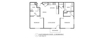 a floor plan of a house with a kitchen and a living room