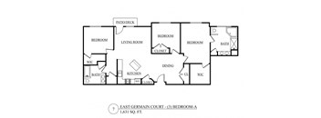 a floor plan of a house with bedrooms and a living room