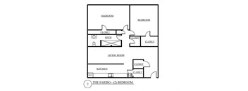 a floor plan of a house with a bedroom and a living room