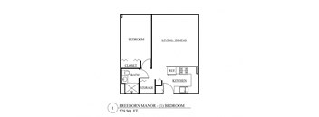a floor plan of a studio apartment with a bedroom and a living room