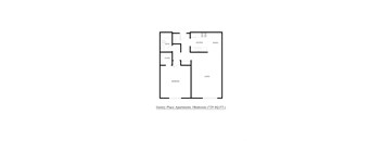A floor plan of a one bedroom apartment at Gentry Place.