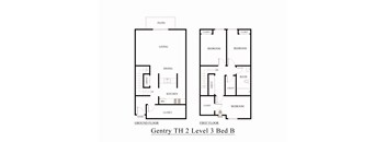 A floor plan of a two-bedroom, two-bathroom apartment.