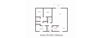 A floor plan of a 3 bedroom Gentry TH ADA compliant home.