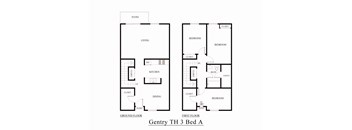 A floor plan of a 3 bedroom apartment.
