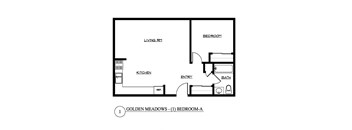 A black and white drawing of a bedroom layout.