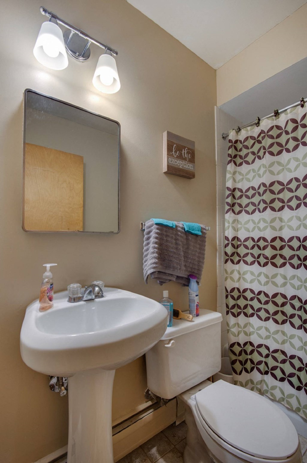 a bathroom with a sink and a toilet and a shower