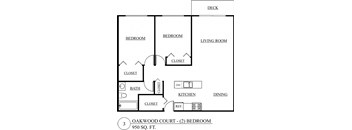 a drawing of a floor plan of a house with two bedrooms and a kitchen