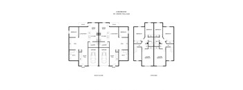 three floor plan of a residence with different floors and a garage