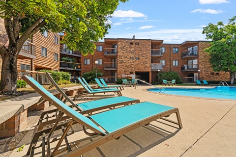 our apartments have a pool and lounge chairs