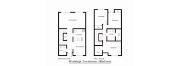 A black and white image of a floor plan for the Westridge Townhomes 3 Bedroom.