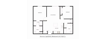 A floor plan of a 2 bedroom apartment.