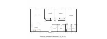 A floor plan of a 3 bedroom apartment.