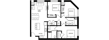 A black and white image of a floor plan for a house with labeled rooms.