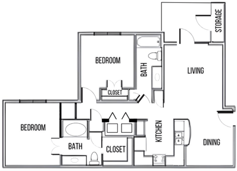 2B Floor Plan at Residences at the Landing, Kerrville, TX, 78028
